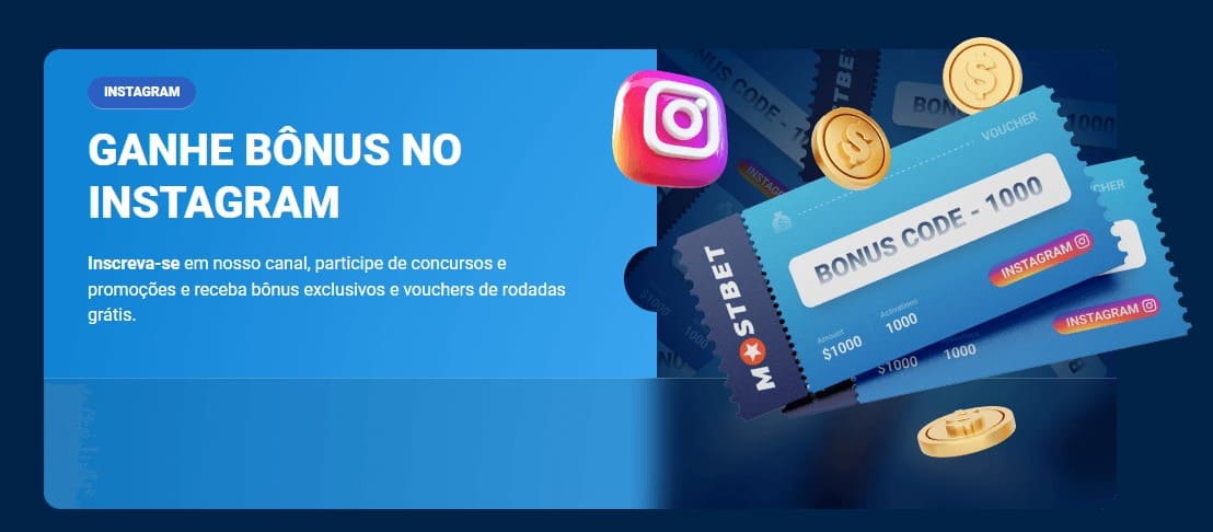 Siga-nos no Instagram e ganhe um bónus Bónus por subscrever o Instagram do cassino online MostBet Brasil